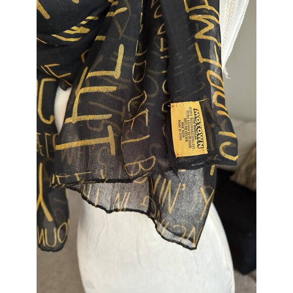 Motown Records Black & Gold Lyric Print Sheer Scarf Wrap "My Girl Billie Jean" - Picture 5 of 8